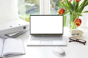 Home Office Setup Prints: White office workspace by the window