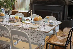 Candlelit Dinner Setup Prints: White table setting, plastic tablecloth