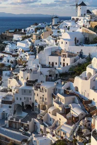 European Vacation Destination Prints: Whitewashed architecture at sunset