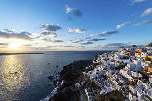 Cyclades Islands Landscape Prints: Whitewashed architecture at sunset