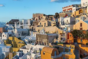 Cyclades Islands Landscape Prints: Whitewashed architecture at sunset