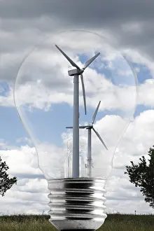 Alternative Energy Solutions Prints: Wind turbines in a light bulb, Composing