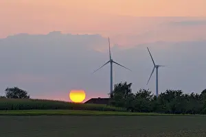 Alternative Energy Europe Prints: Wind turbines in front of setting sun