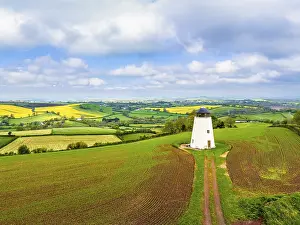Rural England Landscapes Prints: Windmill of Fields and Farms from a drone