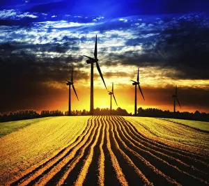 Windmill At Sunset Prints: Windmill at sunset