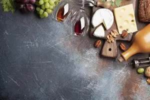 Wine And Cheese Prints: Wine, grape, nuts, bread and cheese