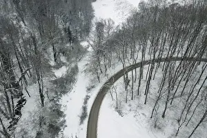 Wintry Countryside Scenery Prints: Winter road and forest