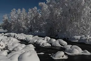 River Prints: Wintry Stream in Moonlight, Muonio Print