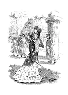 A Spring Day in Paris Print, a woman strolling along the Seine River
