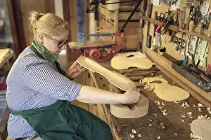 Violin Maker Prints: Work on the lid of the instrument