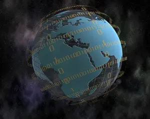 Globalisation Concept Image Prints: World globe and binary code