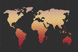 Framed Print : World Map with Heart Pattern Print Design
