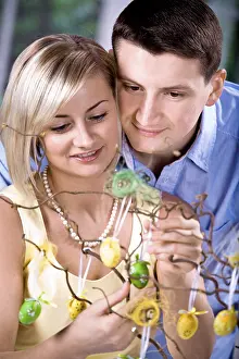 Framed Print : Young Couple Looking at Easter Decorations Print Framed Print : Young Couple Looking at Easter Decorations Print
