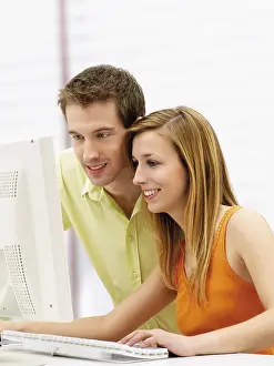 Young Couple Prints: Young couple using a computer