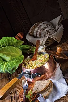 Healthy Nordic Cuisine Prints: Young and fresh cabbage cooked with bacon cubes