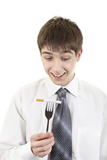 Isolated Male Portrait Prints: Young Man with Cigarette on the Fork