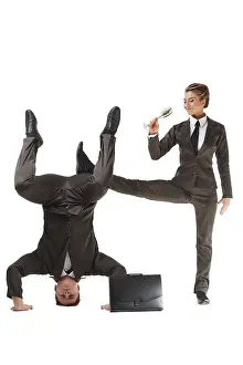 White Background Businesswoman Prints: Young people represent concept of multitasking