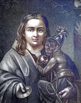 France Historical Image Prints: Young Savoy asks for alms for himself and his monkey