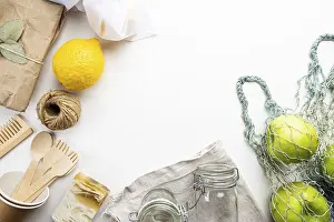 Zero Waste Kitchen Prints: Zero waste concept. Eco-friendly kitchen and bath set