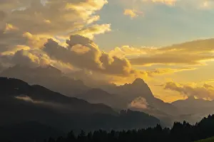 Central Europe Evening Atmosphere Prints: Zugspitzmassiv with dramatic cloud sky