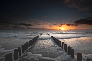 Low Tide Beach Scene Prints: Breakers on the North Sea beach