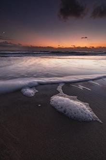 Sunset On The Sea Prints: Breakers on the North Sea beach