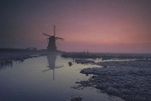 Orange Sunset Sky Prints: Dutch windmill