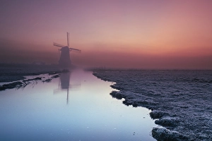 European Water Scenery Prints: Dutch windmill
