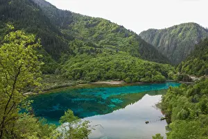 Images Dated 17th May 2015: Jiuzhaigou Print: Mountain and River Landscape