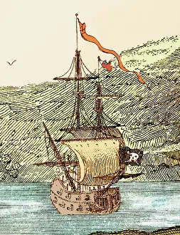 Print of Queen Anne's Revenge, Blackbeard's Pirate Ship