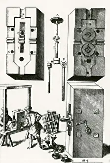 Copperplate Engravings History Prints: Rolling Mill for Lead Strips