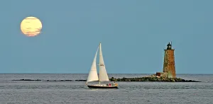 Whaleback Lighthouse Print: Full Moon Rising