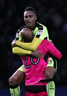 Images Dated 17th March 2017: Ali Al Habsi and Jordan Obita Celebrate Reading's Second Goal Against Sheffield Wednesday in Sky