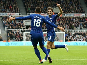 Images Dated 26th August 2018: Marcos Alonso and Olivier Giroud Celebrate Chelsea's Winning Goal Against Newcastle United